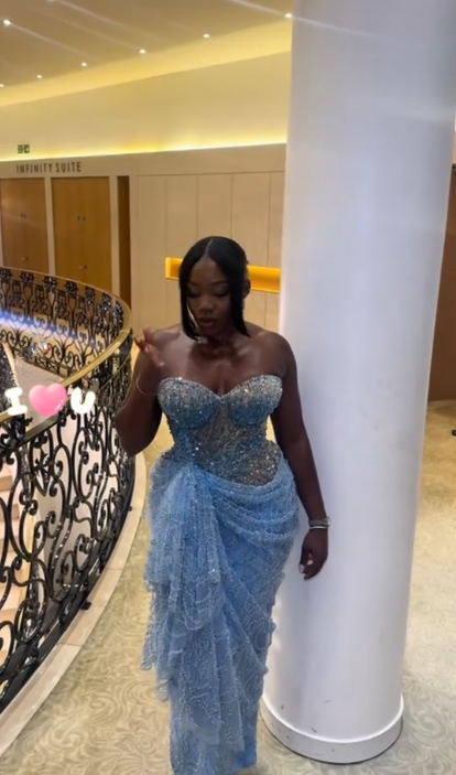 Shiny Strapless Blue Sequin Beaded Sheath Long Party Dress Evening Gown D1506