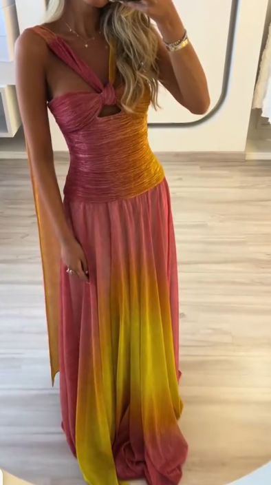 Chic Sleeveless Chiffon Pleated Mermaid Prom Dress Long Evening Gown D1280