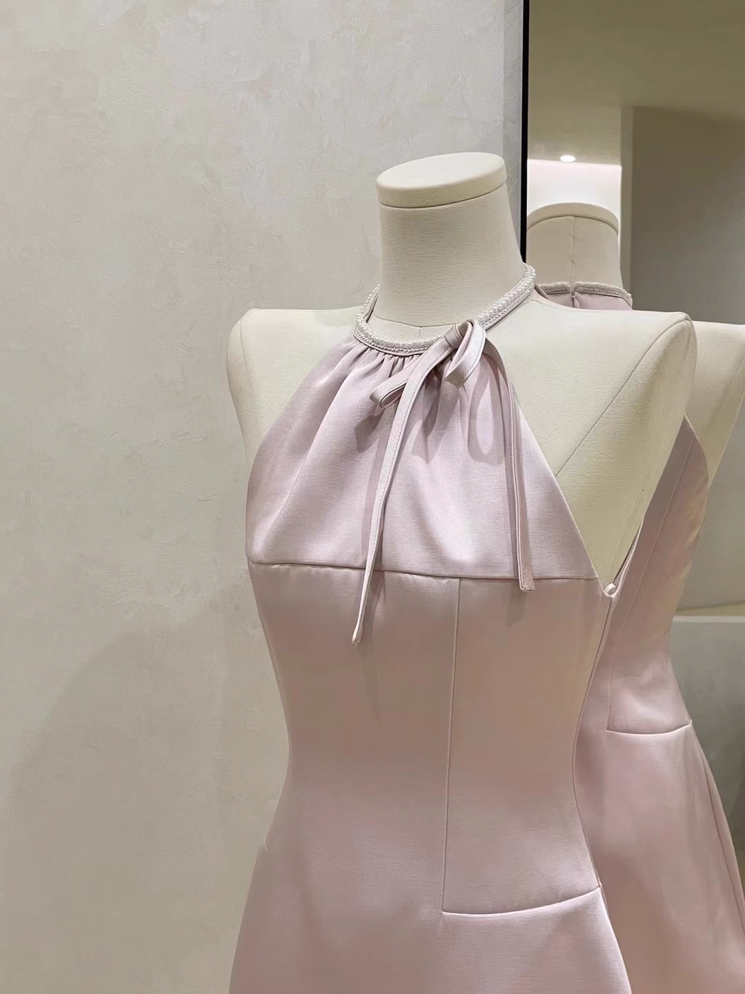 Pink Satin Halter Neck Holiday Dress A-Line Mini Party Dress S242