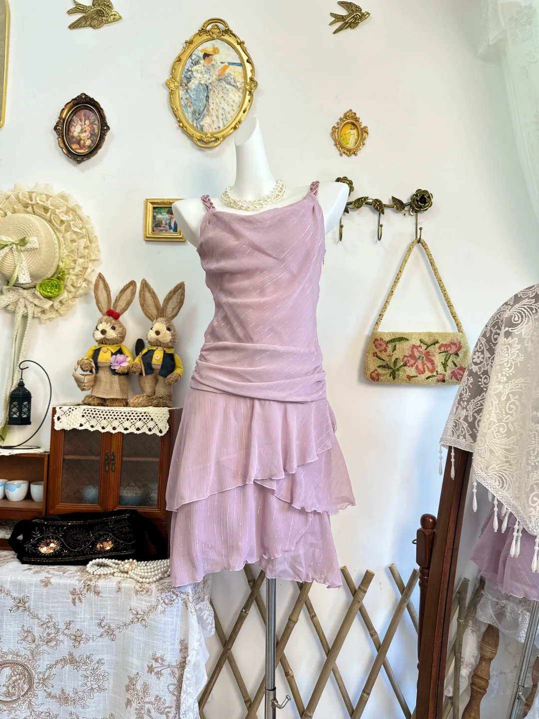 Elegant Spaghetti Straps Purple Chiffon Short Party Dress Formal Graduation Homecoming Dress D307