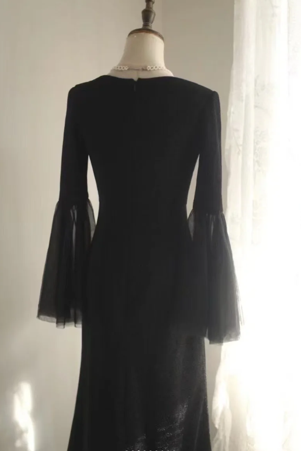 Elegant Black V Neck Satin Sequin Mermaid Party Dress Birthday Prom Gown D1271