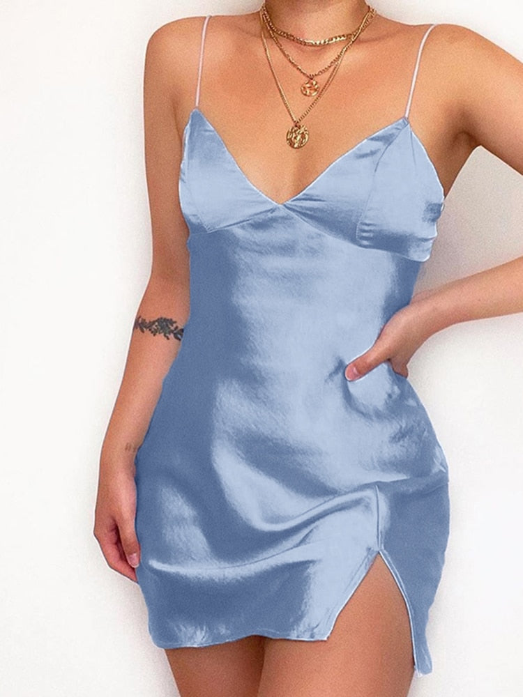 Spaghetti Split Hem Sleeveless Skinny Dresses 2