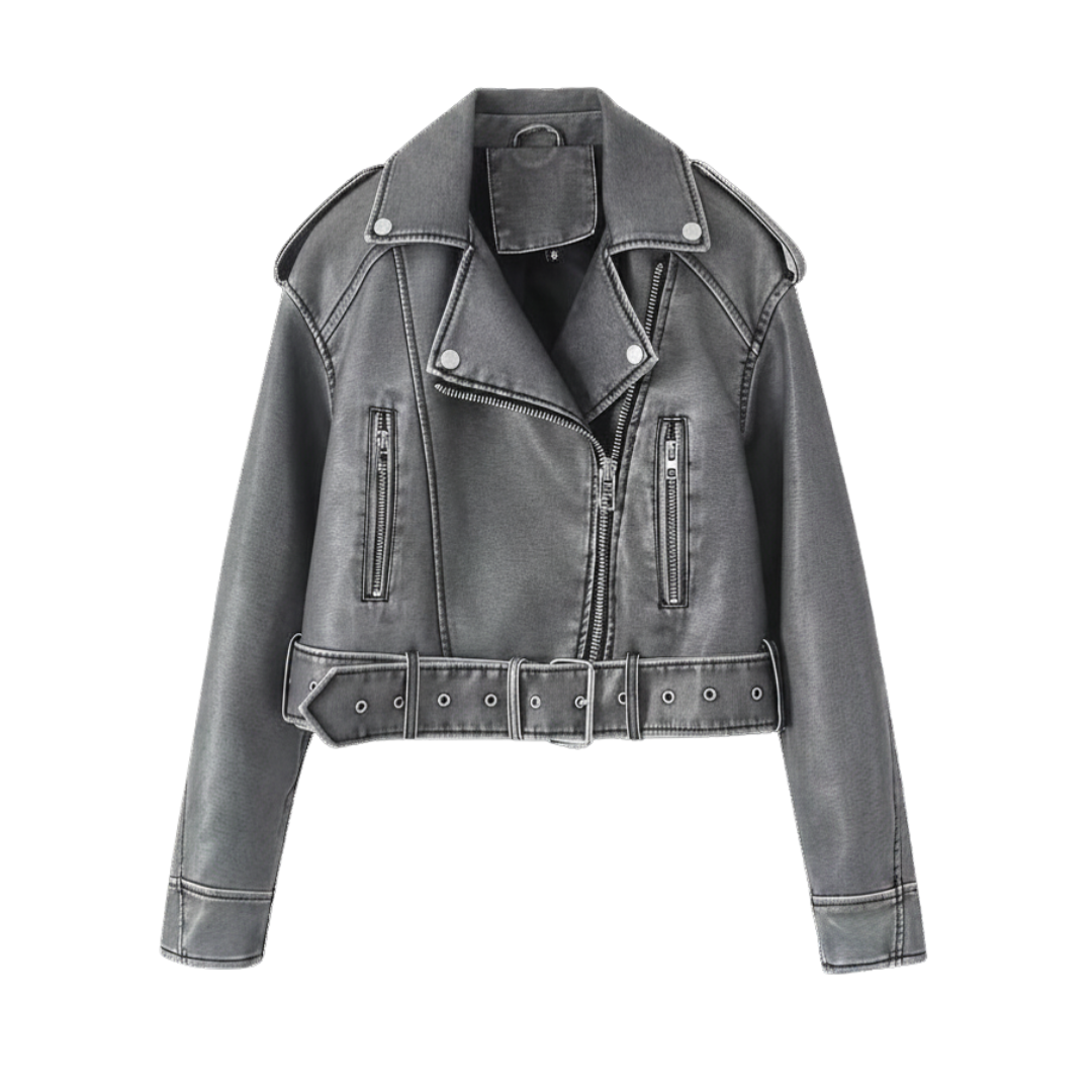 Faux Leather Belted Cropped Moto Jacket 3