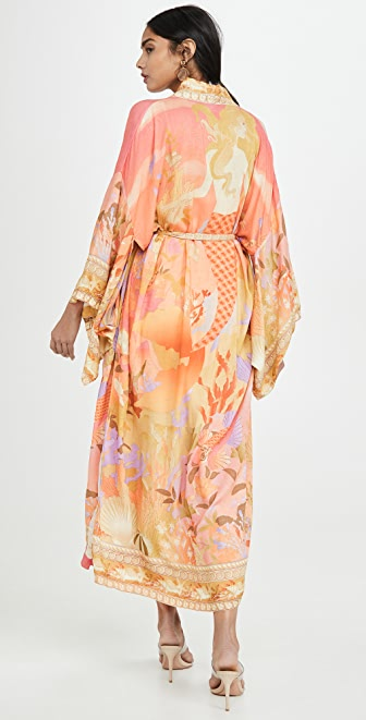 Floral Partywear Cotton Silk Kimono Orange Color Cotton Long Length Gown Robe Kimono 4