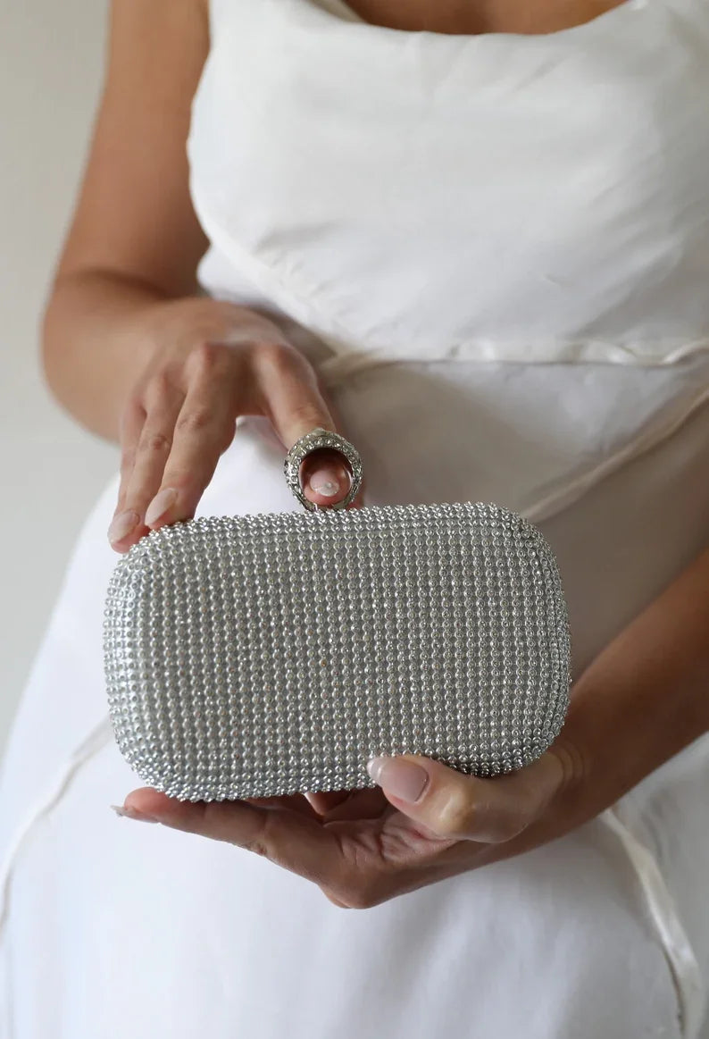 Bridal Crystal Gold Evening Clutch Wristlet - Fashionpara