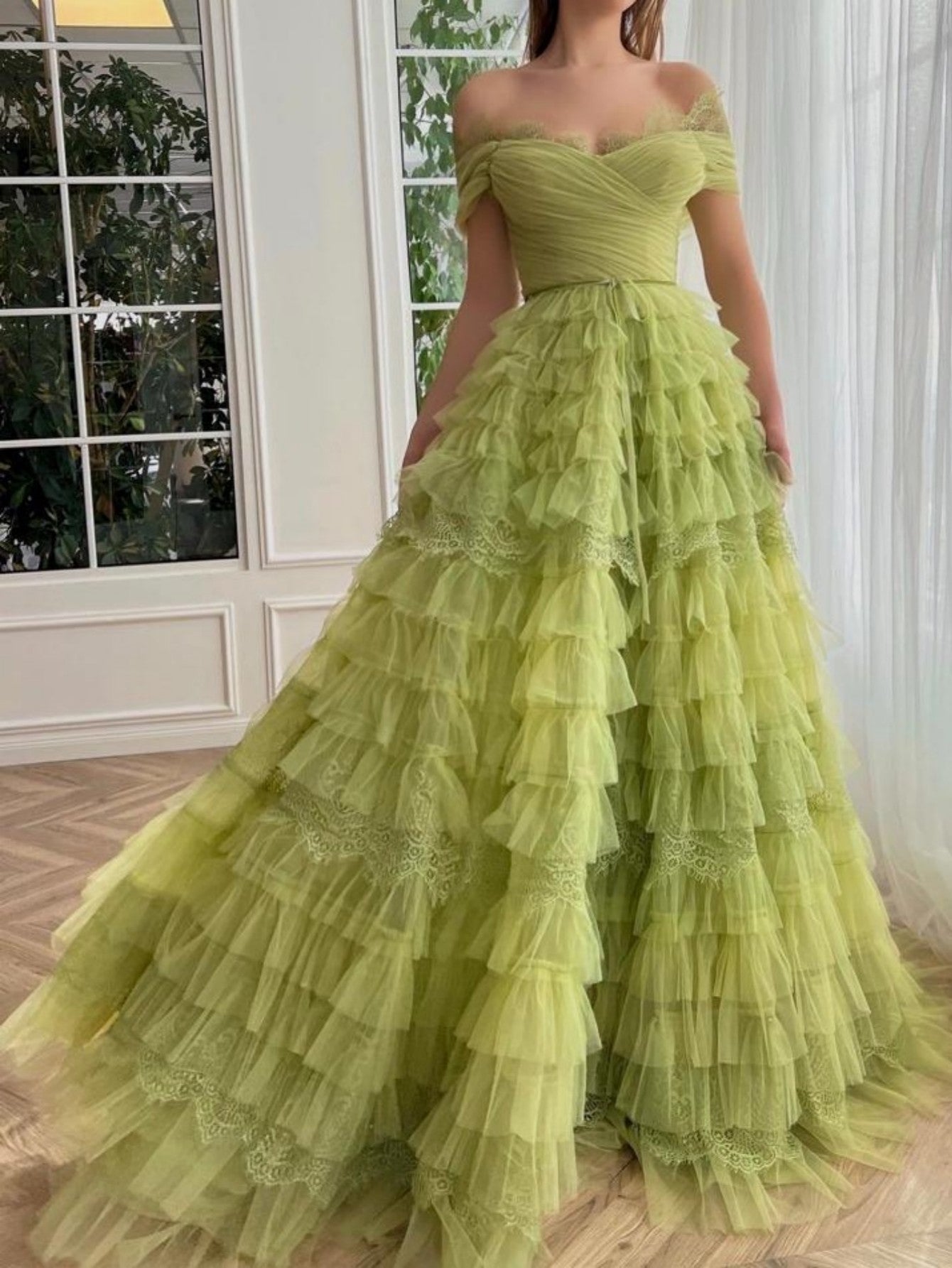 Strapless A Line Green Long Prom Dress - Fashionpara