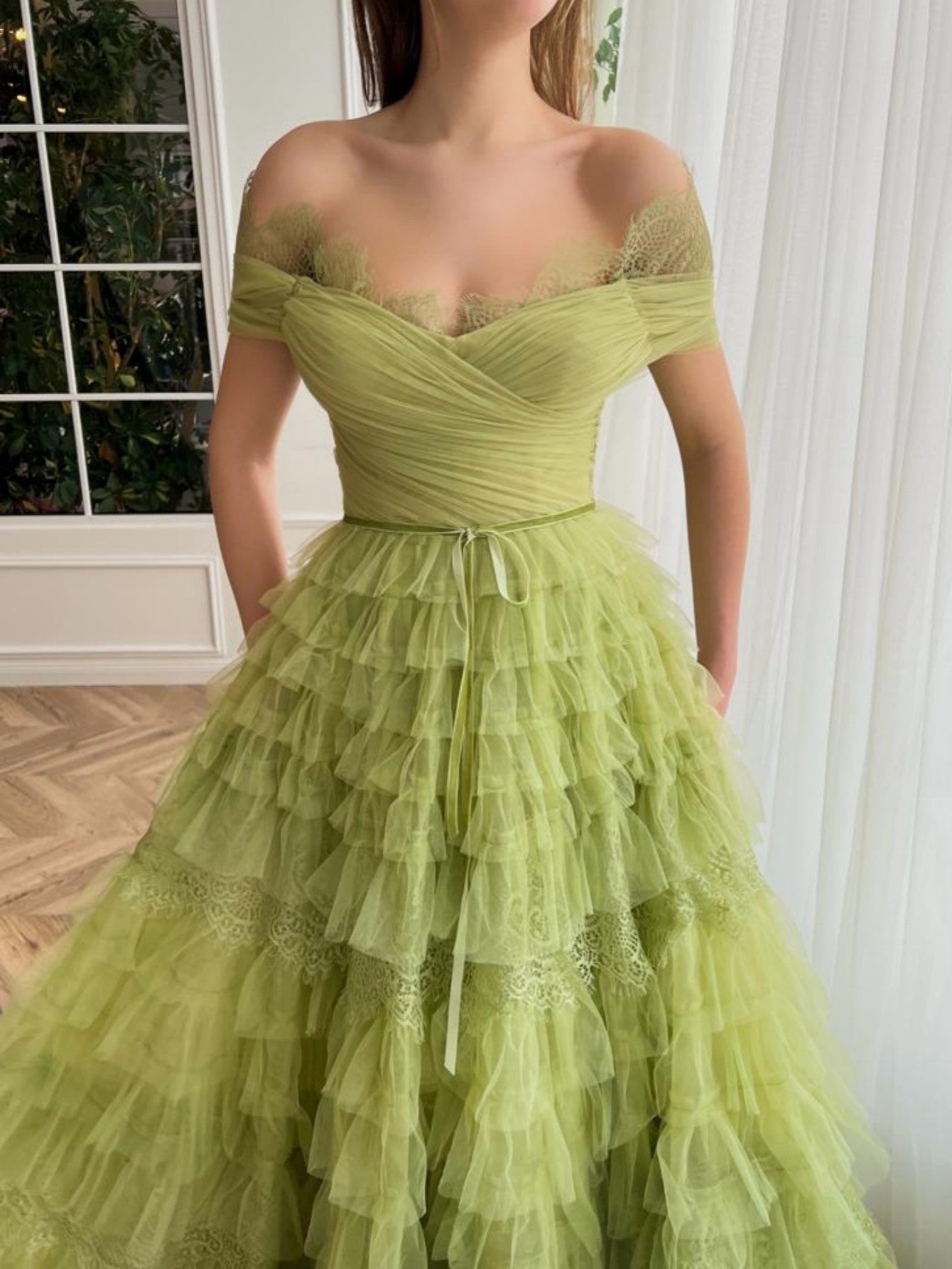 Strapless A Line Green Long Prom Dress - Fashionpara