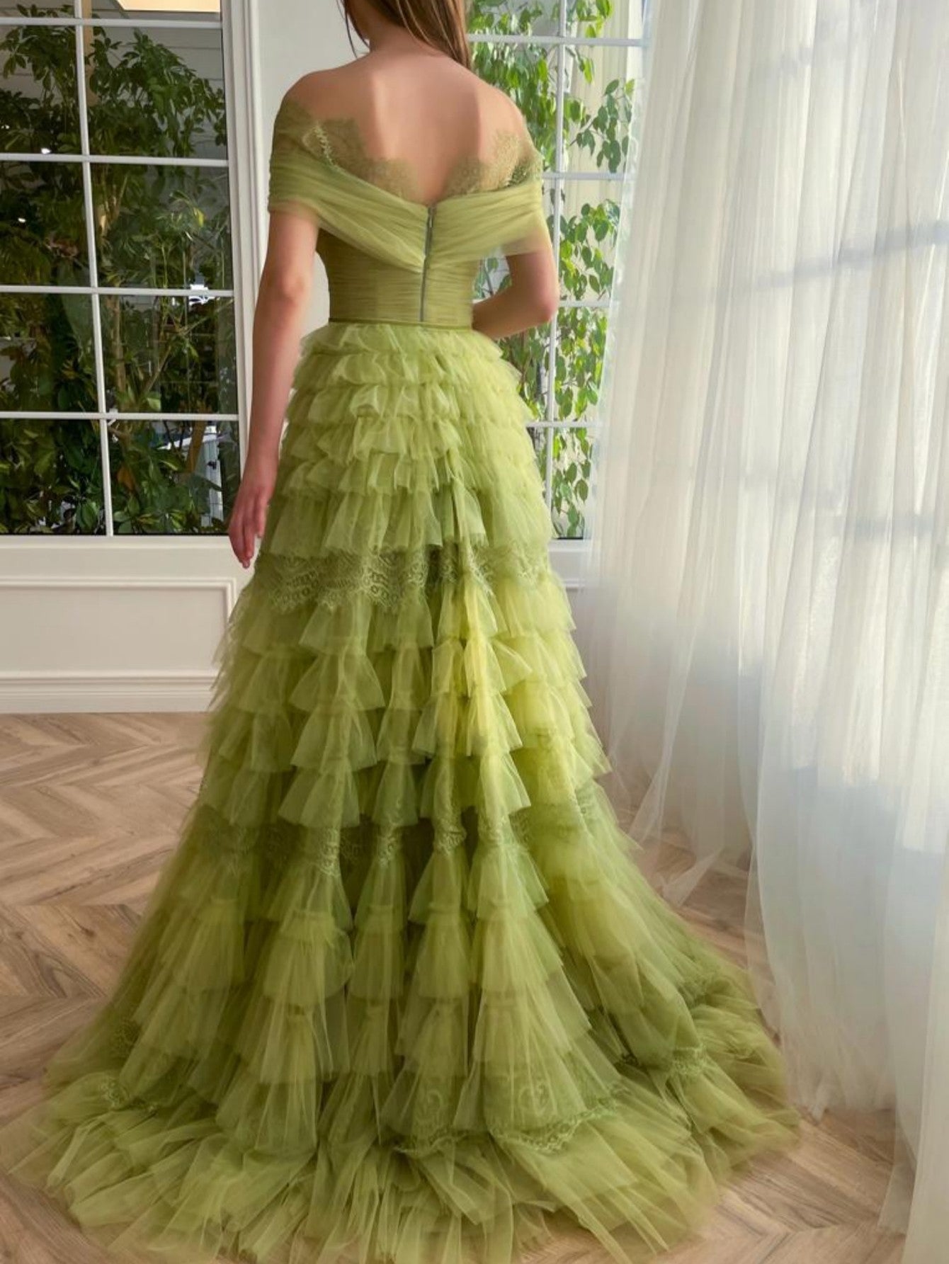 Strapless A Line Green Long Prom Dress - Fashionpara