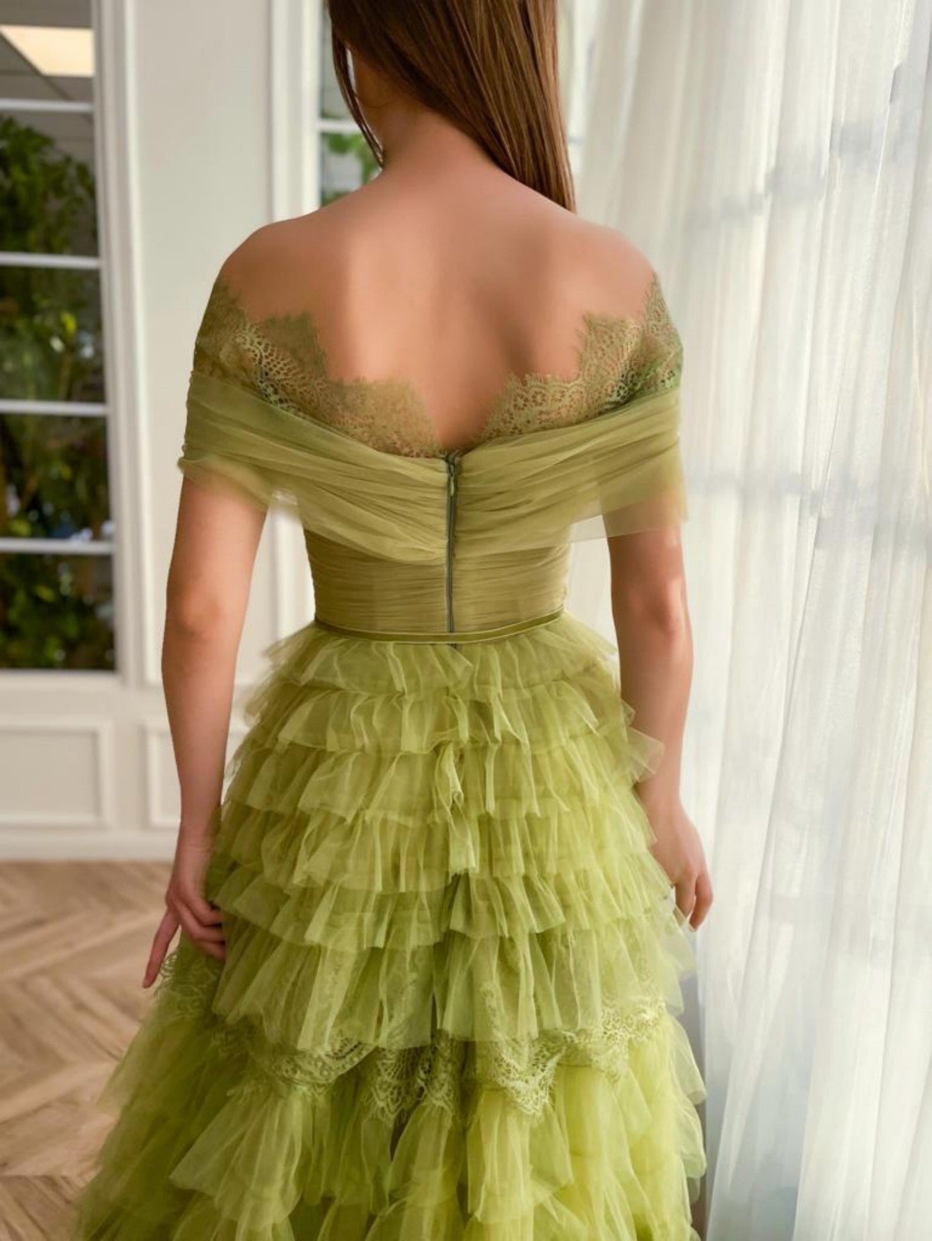 Strapless A Line Green Long Prom Dress - Fashionpara