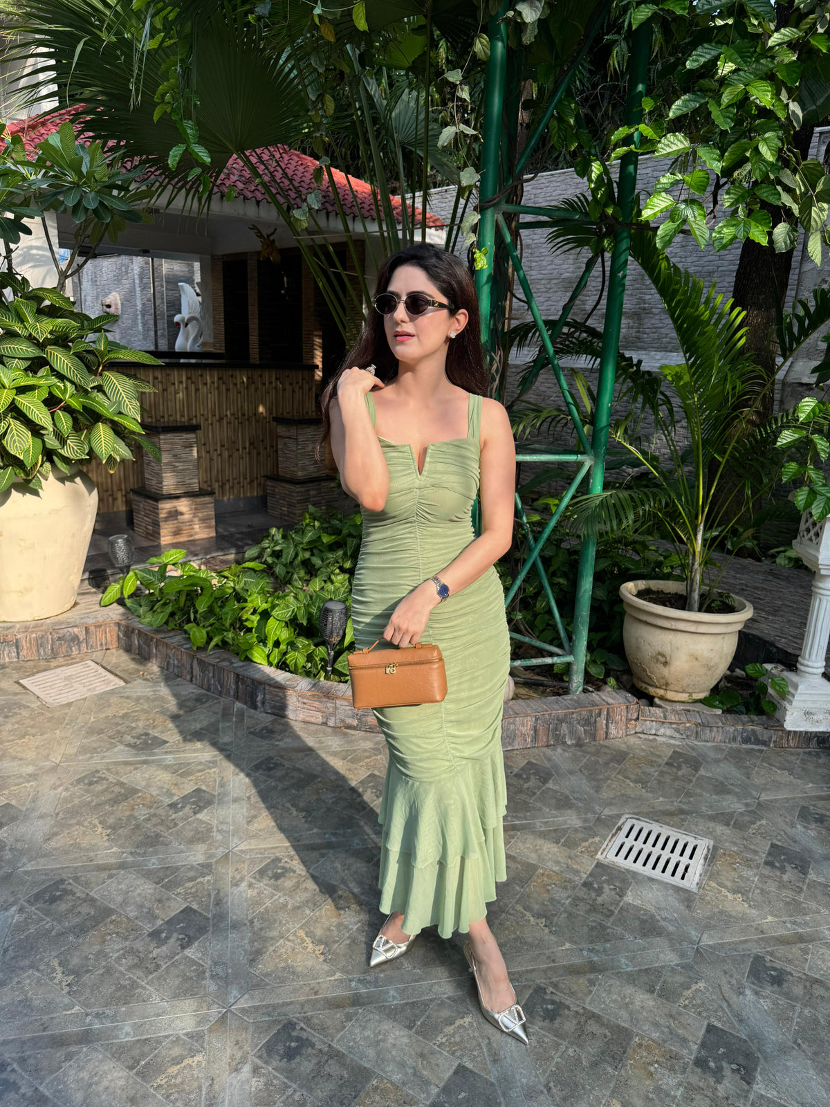 Sweetheart Ruched Ruffle-Hem Bodycon Maxi Dress 2