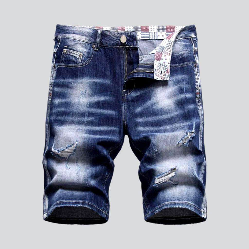 Whiskered ripped men's denim shorts - Fashionpara