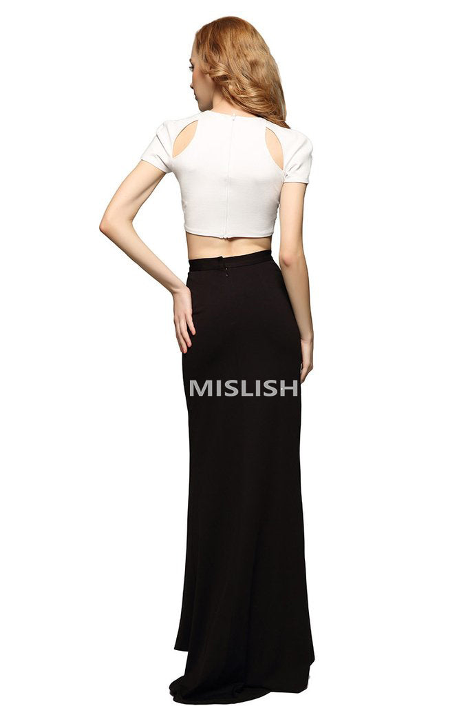 White And Black Thigh-high Slit Two Piece Sets - Fashionpara