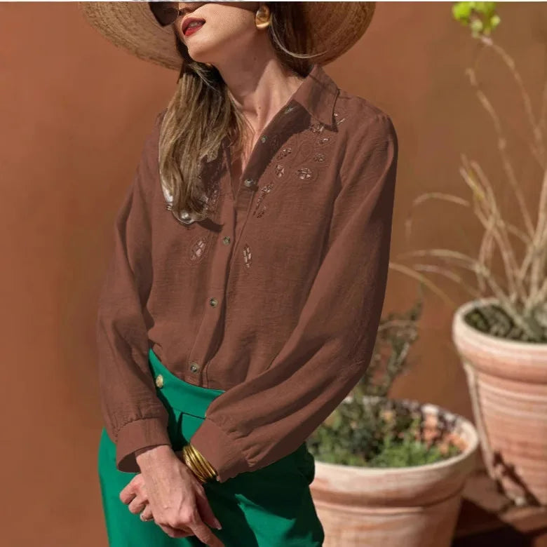 White Cotton Linen Lace Floral Embroidery Boho Blouse