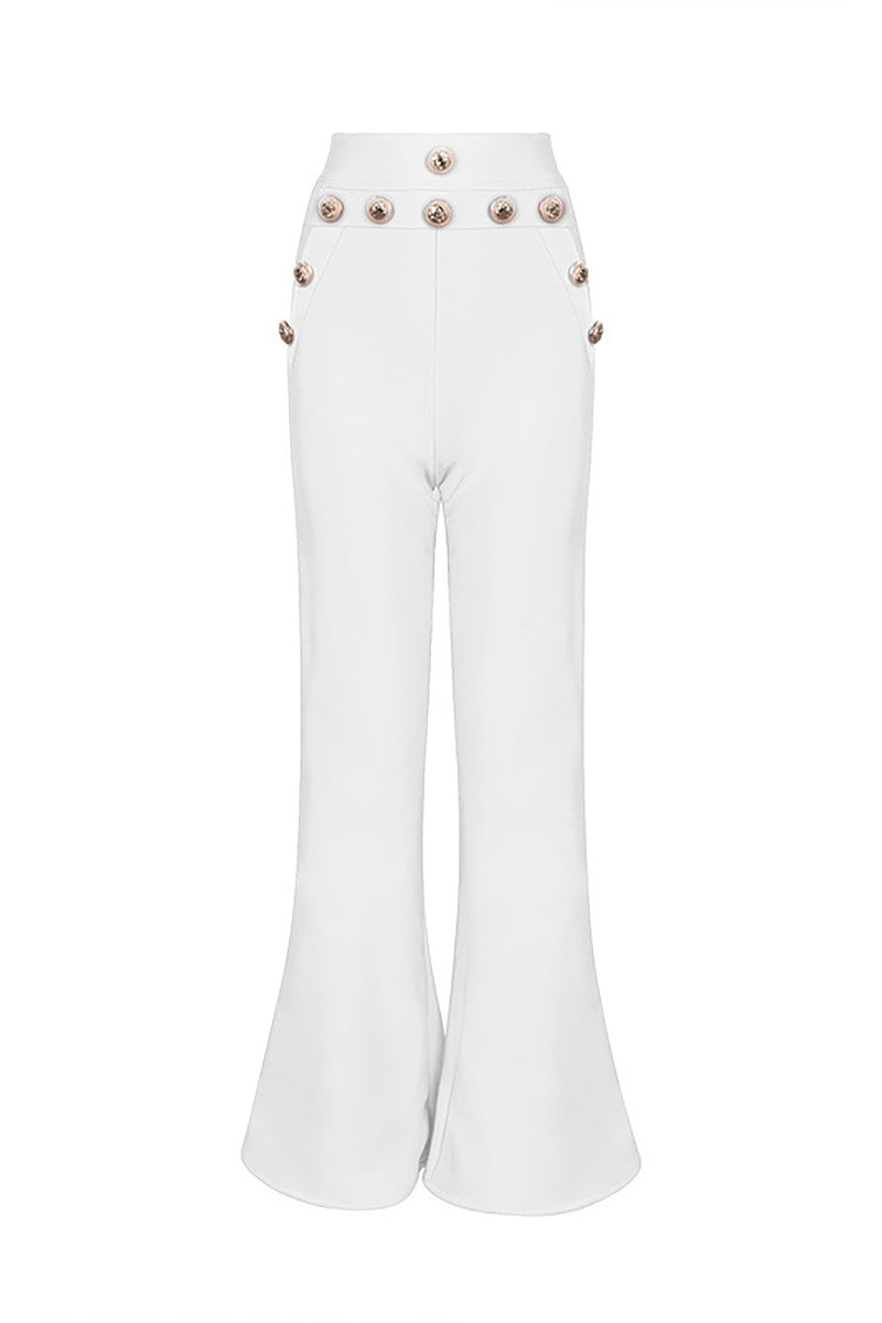 White Empire Waist Wide Leg Women's Tight Pants