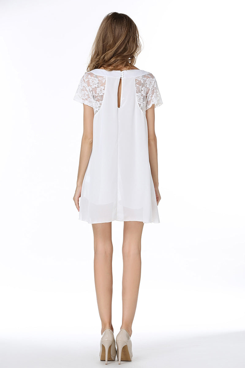 White Lace Panel Cutout Back Mini Dress
