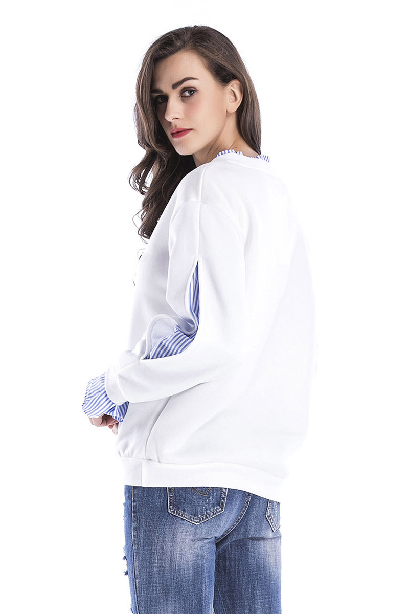 White Patched Ruffle Sleeve Sweatshirt