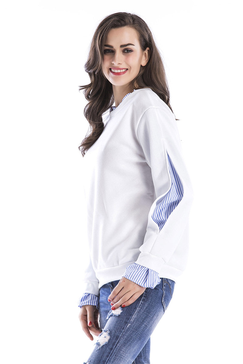 White Patched Ruffle Sleeve Sweatshirt