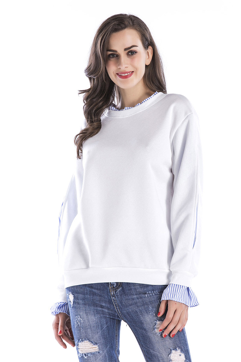 White Patched Ruffle Sleeve Sweatshirt - Mislish