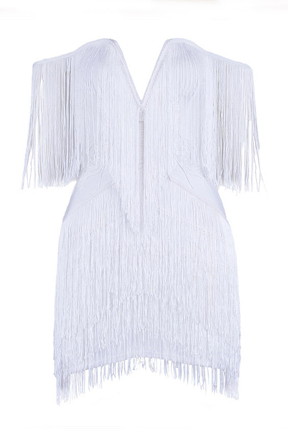 Strapless Off-the-shoulder Tassel Mini Bandage Dress