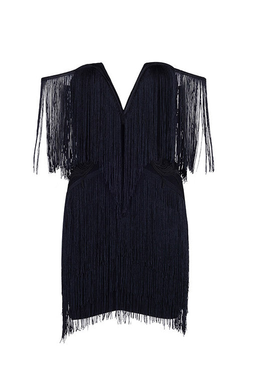 Strapless Off-the-shoulder Tassel Mini Bandage Dress