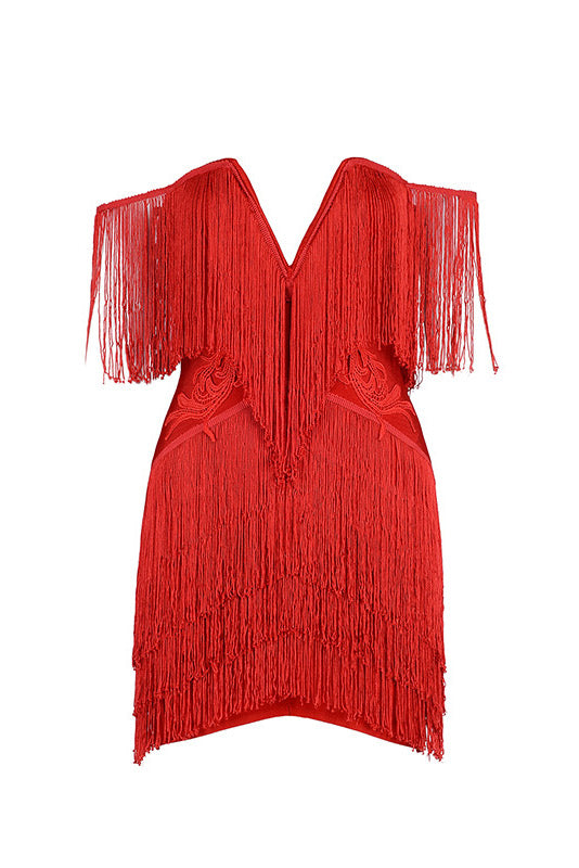 Strapless Off-the-shoulder Tassel Mini Bandage Dress