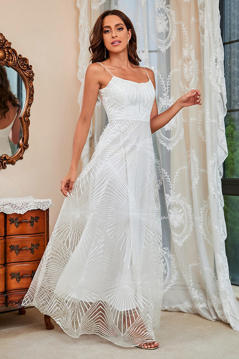 White A-Line Spaghetti Straps  Prom Gown Evening Dress  Fashionpara