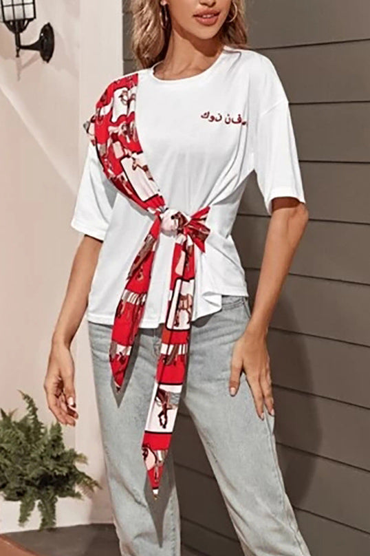 White Bowknot Patchwork T-shirt - Fashionpara