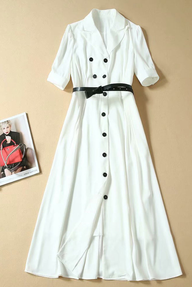 White Button Down Kate Middleton Midi Shirt Dress - Mislish