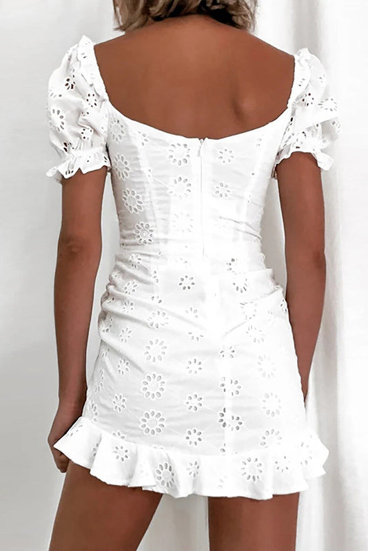 White Cutout Drawstring Short Dress