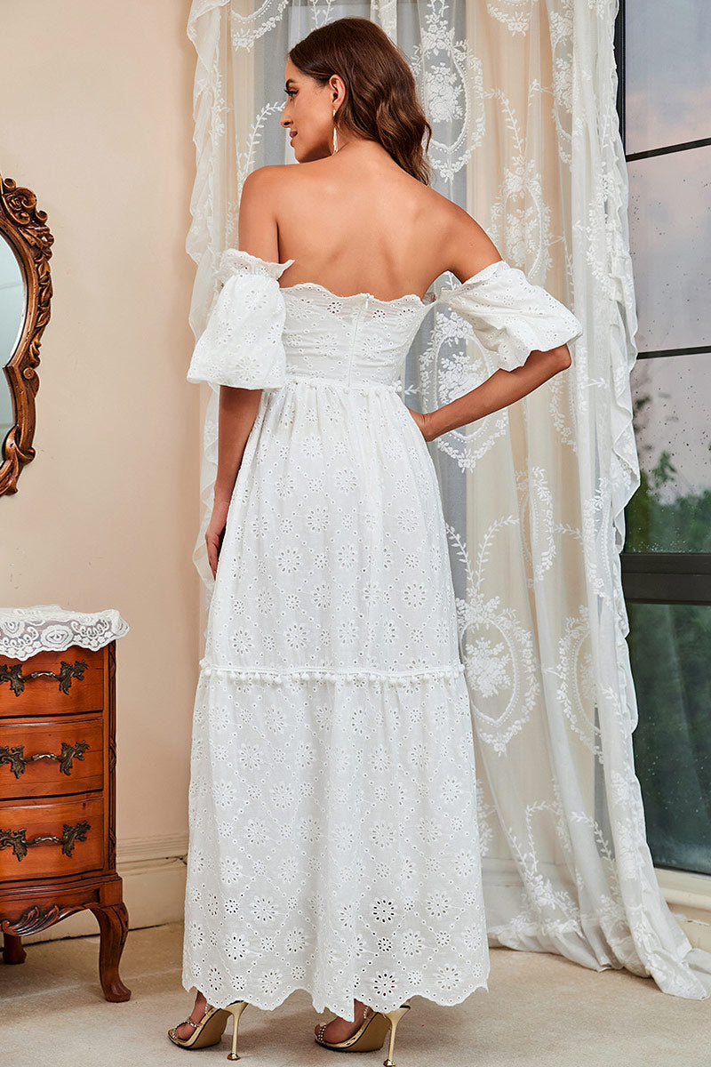 White Lace Off Shoulder A-Line Prom Dress  Fashionpara