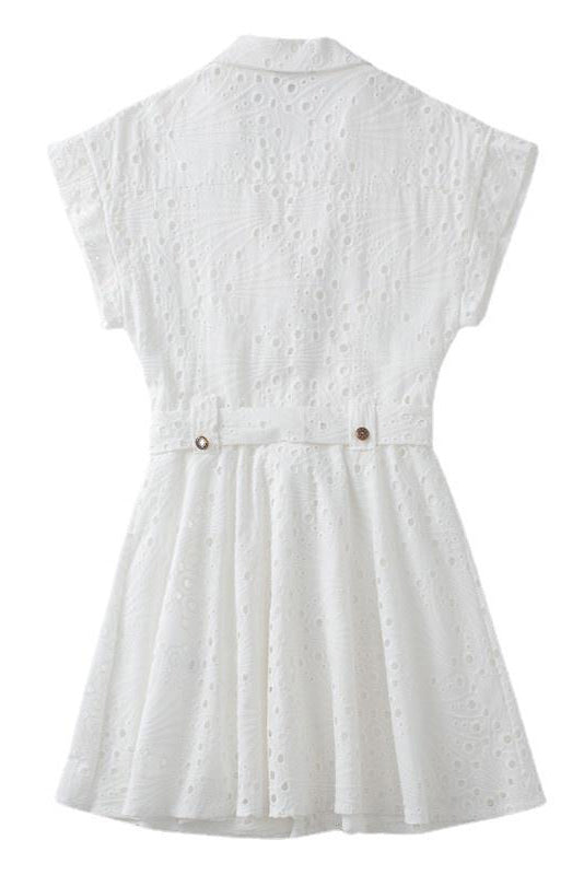 White Lace Short Sleeves Mini Dress Fashionpara