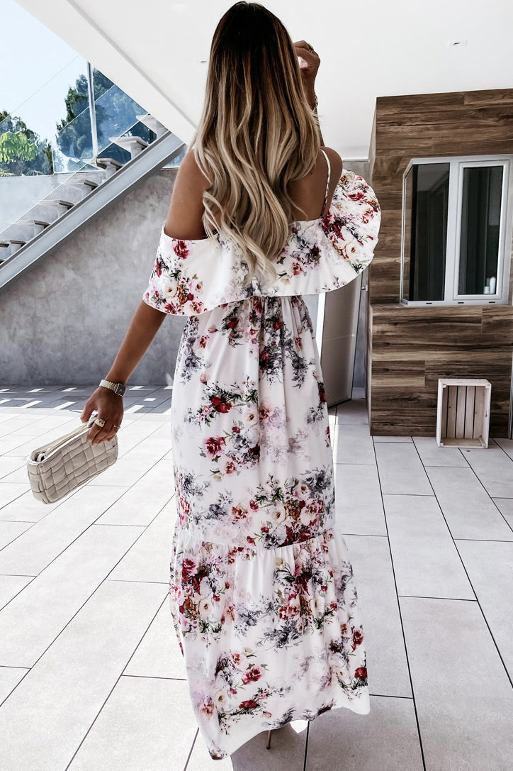 White Floral Off Shoulder Maxi Dress Fashionpara