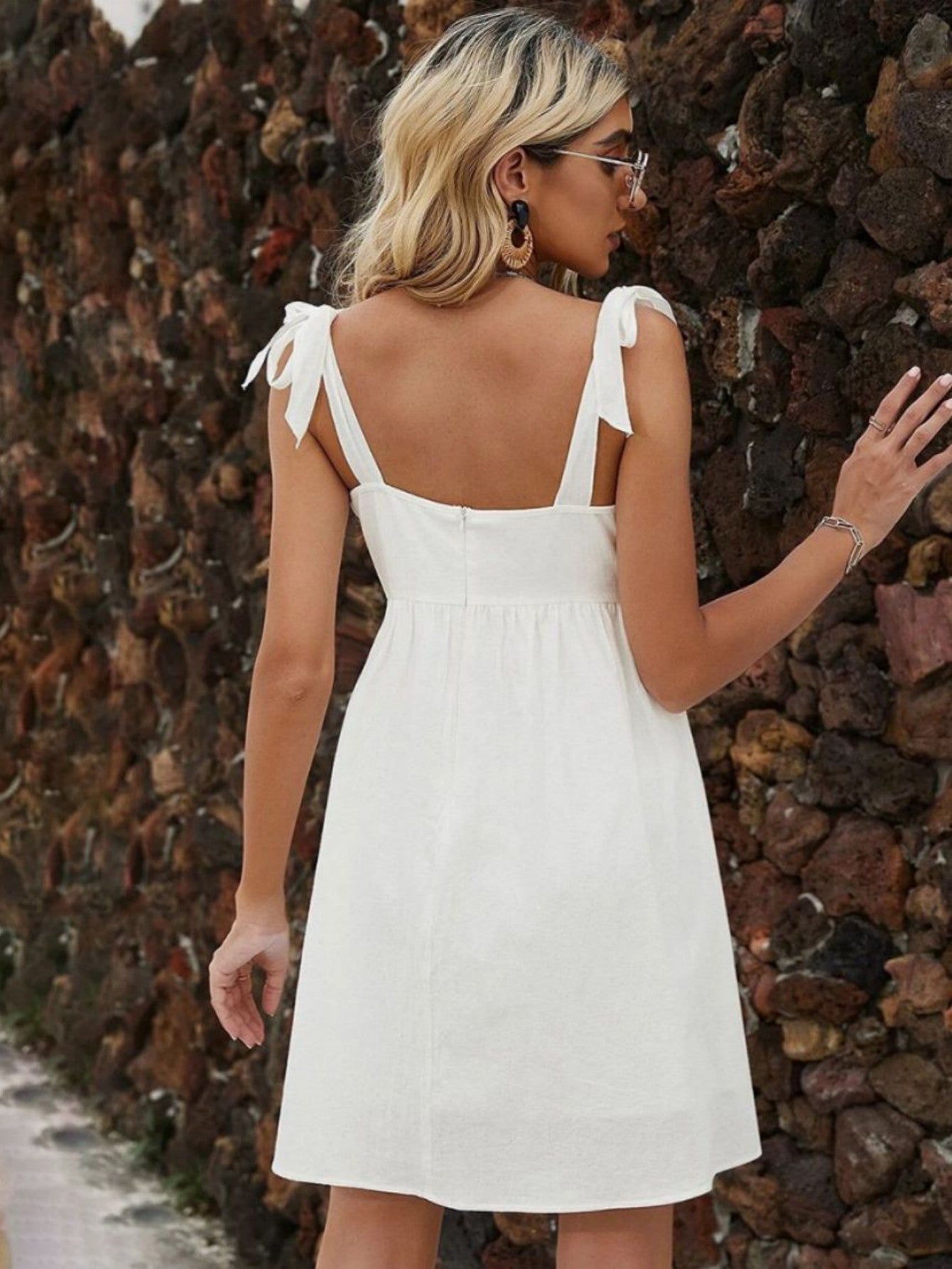 White Backless Simple Sweet Short Graduation Dress - Fashionpara