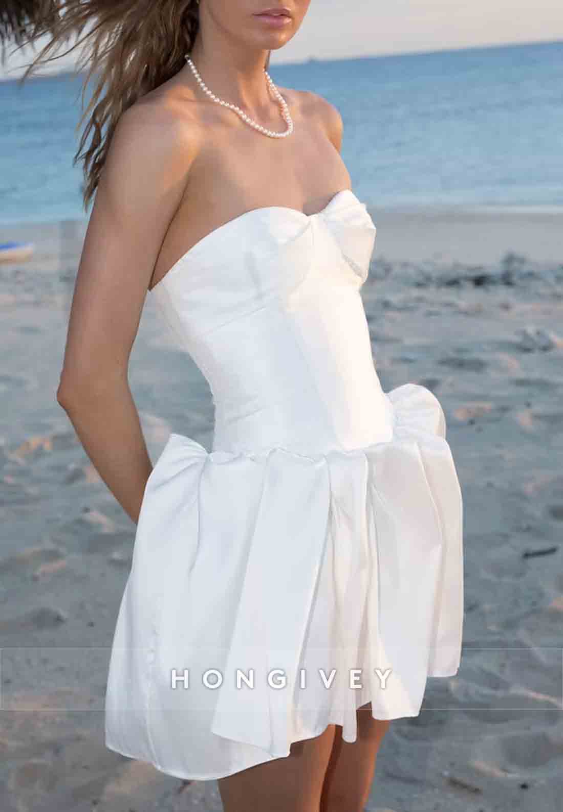 Sweetheart Mini Strapless Pleated Crisscross Back Wedding Dresses