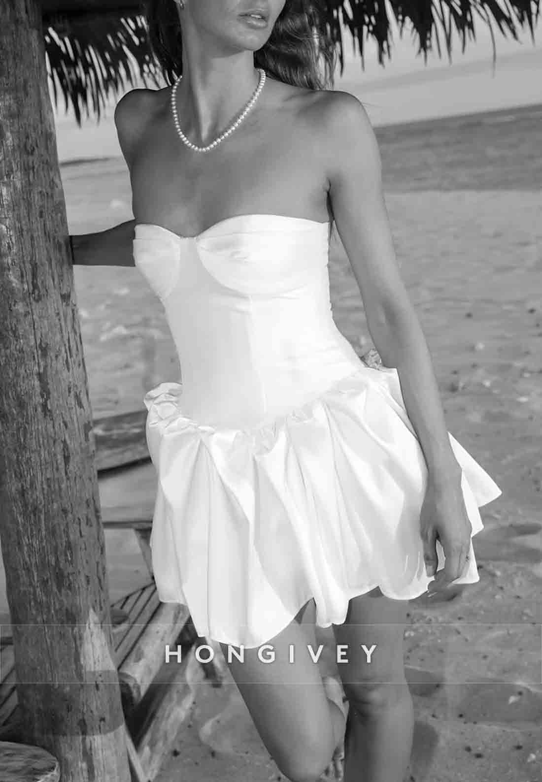 Sweetheart Mini Strapless Pleated Crisscross Back Wedding Dresses