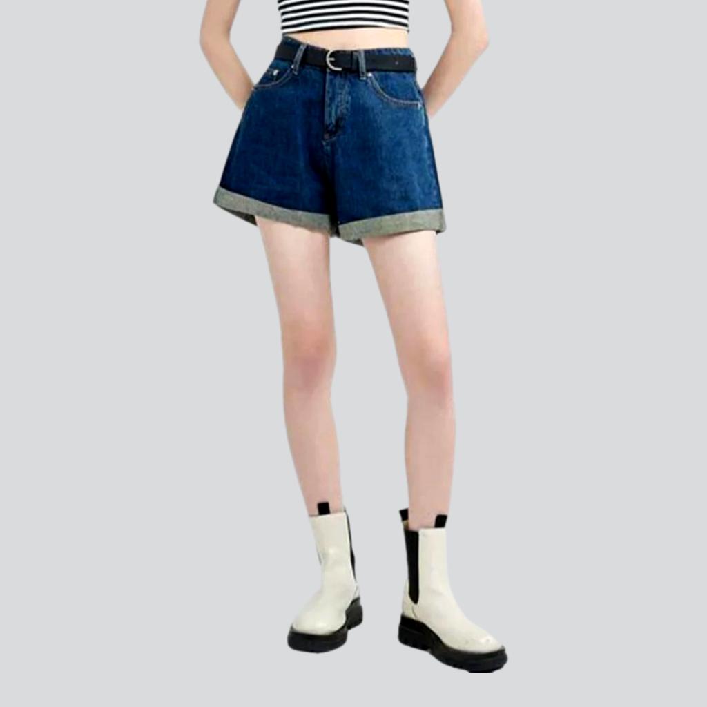 Wide-leg mid-wash denim shorts - Fashionpara