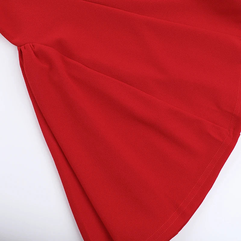 Wine Red Off Shoulder Christmas Party Dress with Pleated Detail - Fashionpara