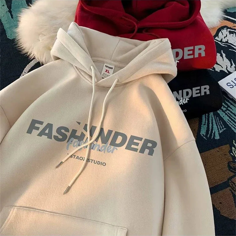Letter Printed Winter Fleece Hoodie