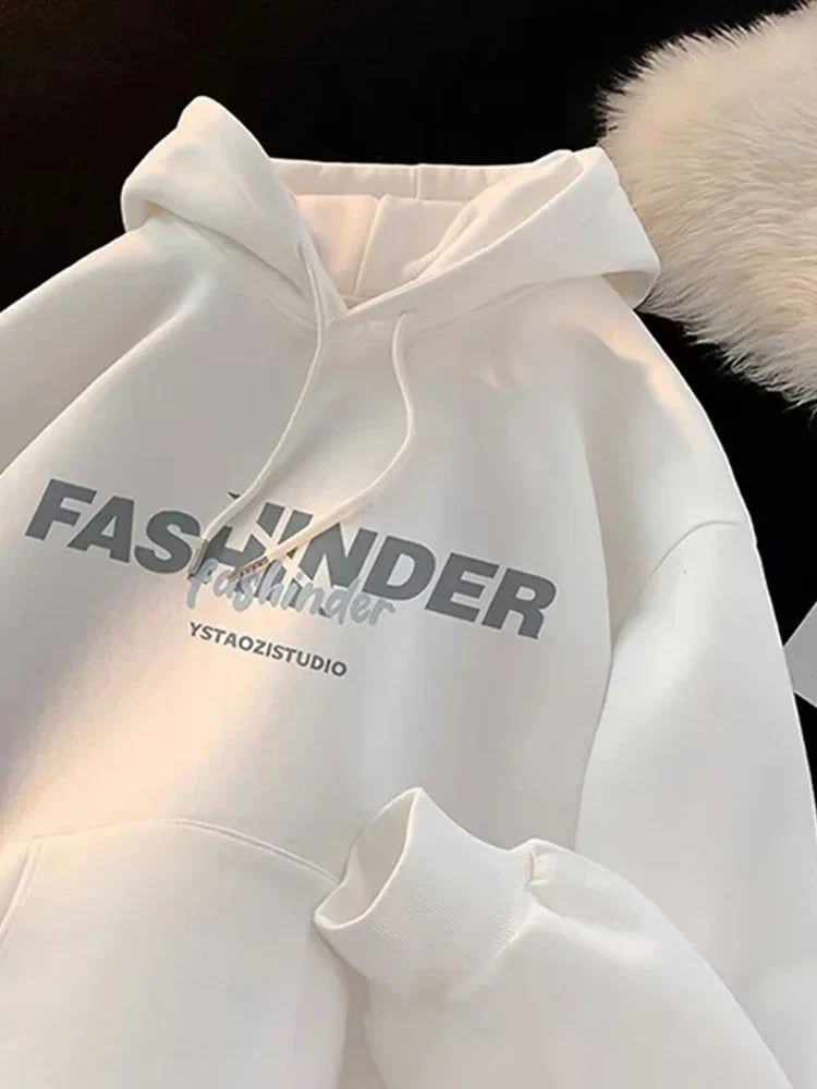 Letter Printed Winter Fleece Hoodie