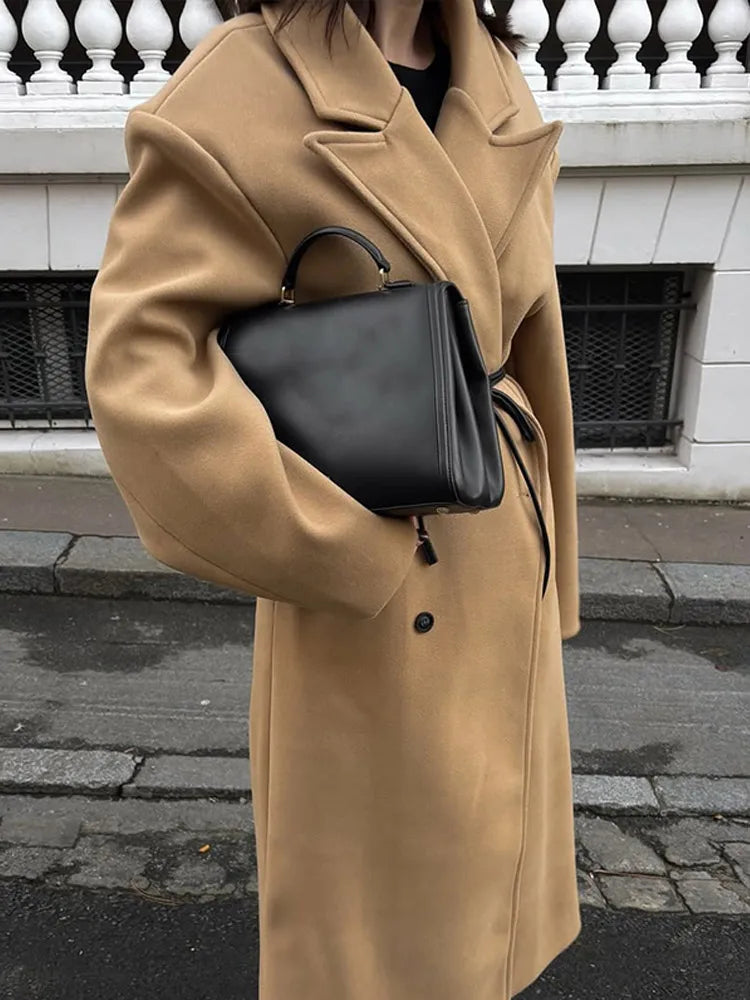 Khaki Woolen Double Breasted Coat
