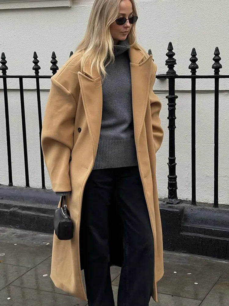 Khaki Woolen Double Breasted Coat