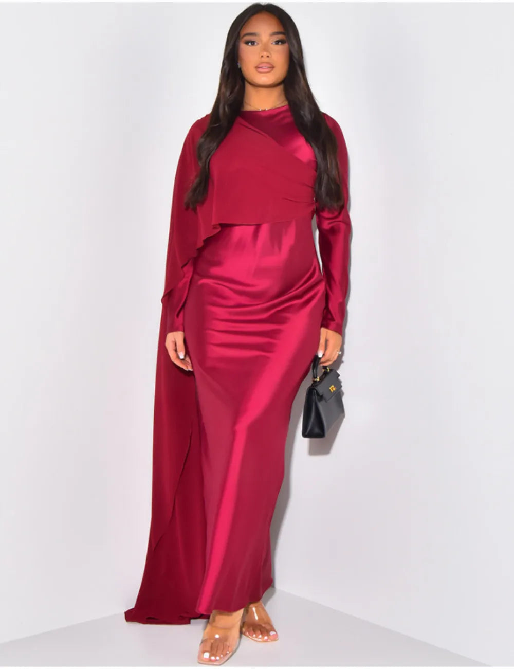 Red Christmas Party Dress - Elegant Solid Color Round Neck High Waist Swing - Fashionpara