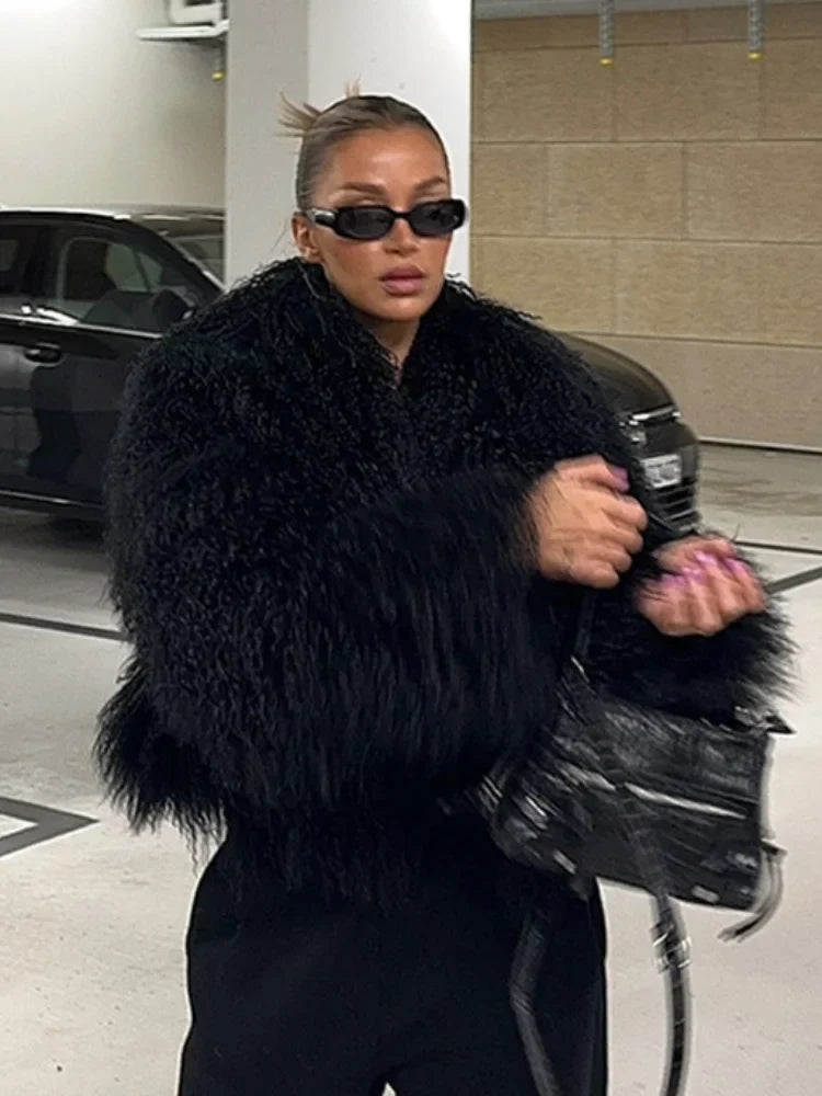 Black Oversized Fluffy Winter Coat