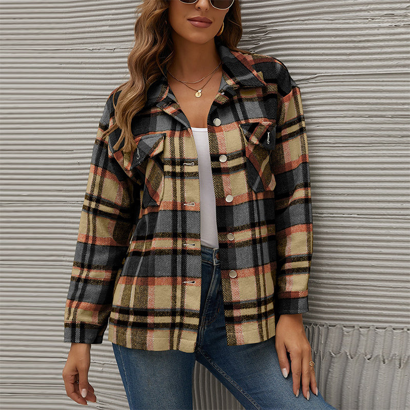 Winter Plaid Shirt Jacket Checkered Jacket Coat 3