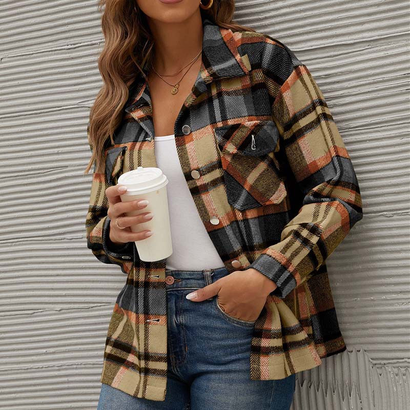 Winter Plaid Shirt Jacket Checkered Jacket Coat 8