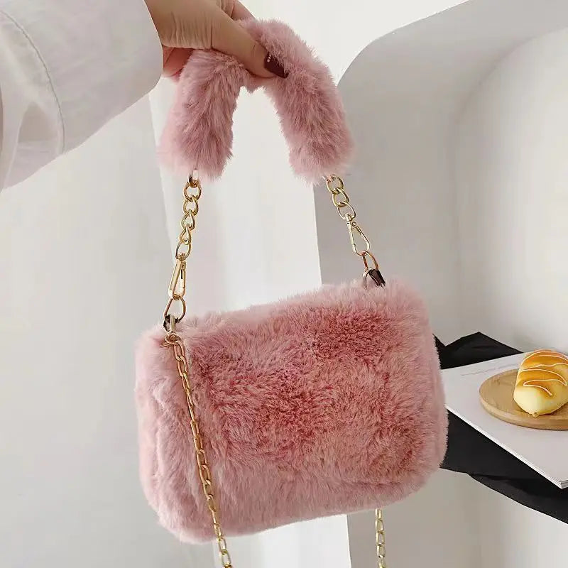 Winter Plush Fluffy Small Square Crossbody Handbag