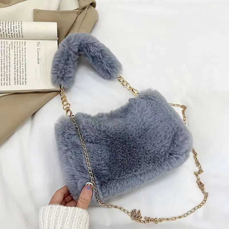 Winter Plush Fluffy Small Square Crossbody Handbag