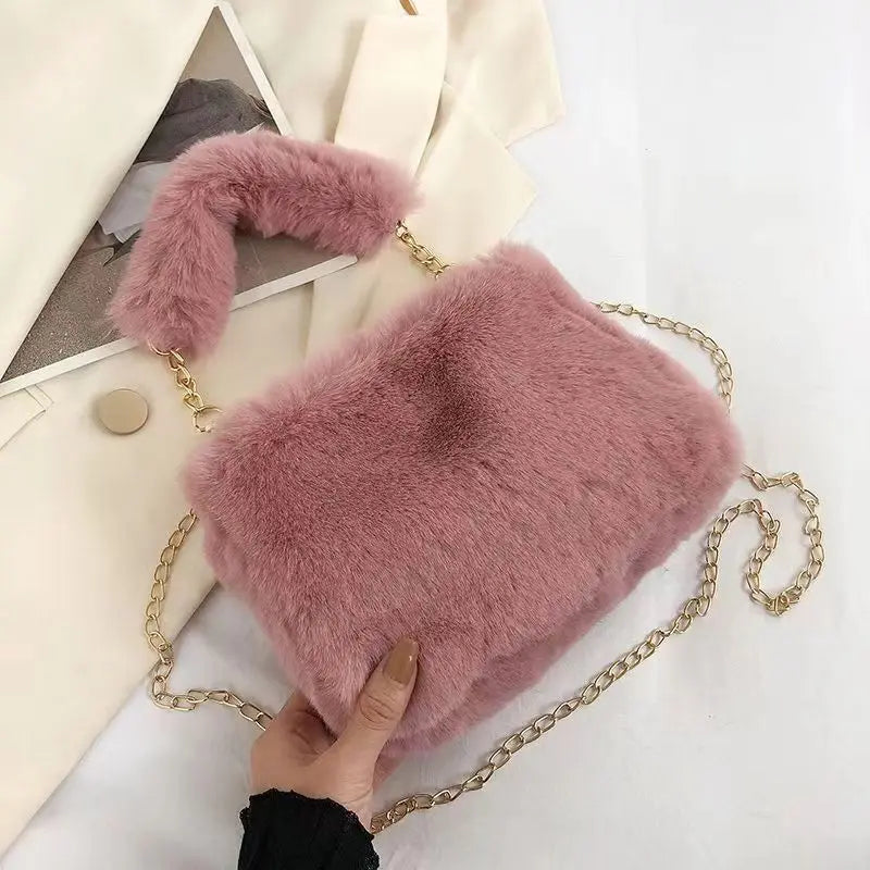 Winter Plush Fluffy Small Square Crossbody Handbag