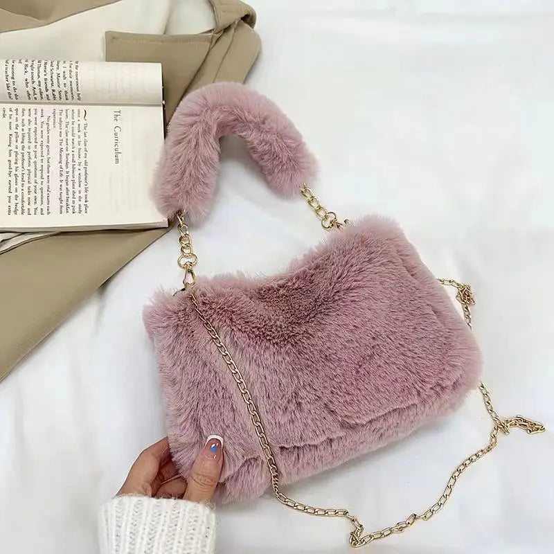 Winter Plush Fluffy Small Square Crossbody Handbag
