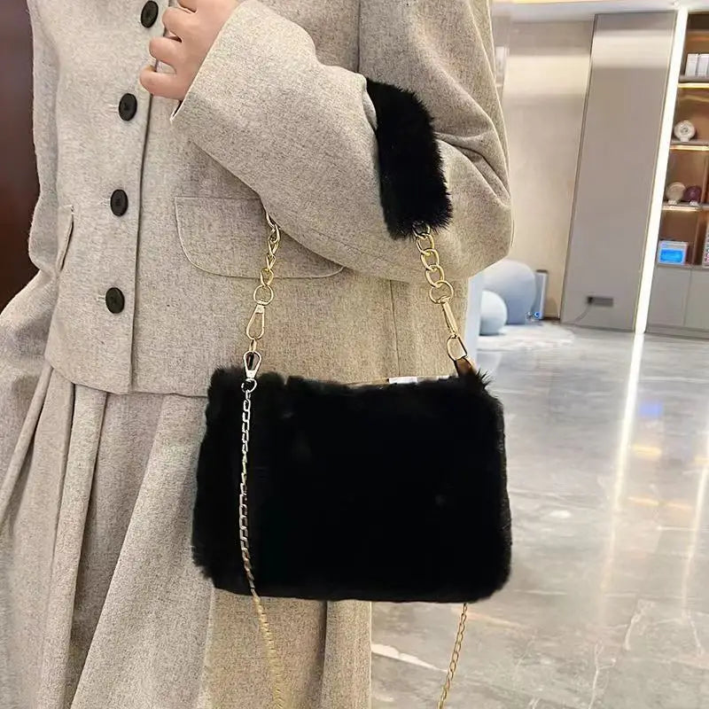 Winter Plush Fluffy Small Square Crossbody Handbag